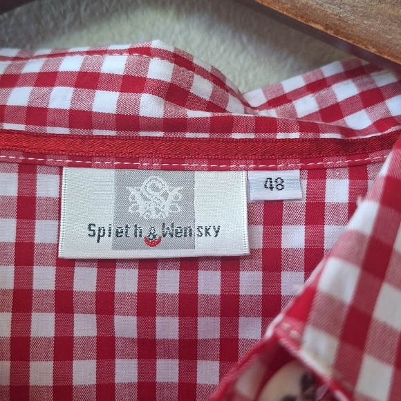 Spieth & Wensky Womens Check Ruffle Emboirdered Button Front Top Size 48/XL - Picture 3 of 9